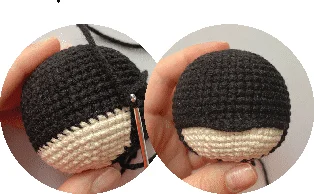 Dos Imágenes Muestran Manos Sosteniendo Un Proyecto De Crochet La Imagen De La Izquierda Muestra El Trabajo En Progreso Con Una Pieza De Crochet Negra Y Beige Parcialmente Terminada La Imagen De La Derecha Muestra Un Mayor Progreso Asemejándose a Los Colores De Batman Con El Crochet Negro Envolviendo Parcialmente La Sección De Crochet Beige