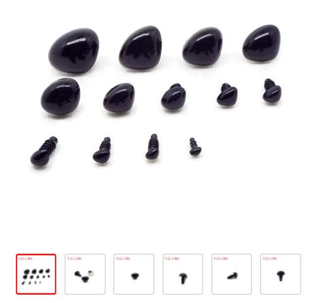 La Imagen Muestra Un Conjunto De Ojos Y Narices De Seguridad De Plástico Negro Para Manualidades Dispuestos En Ordenadas Filas El Juego Incluye Seis Ojos De Diferentes Tamaños Y Seis Tornillos a Juego Para Su Fijación Las Narices También Se Presentan En Variedad De Tamaños Con Sus Correspondientes Respaldos