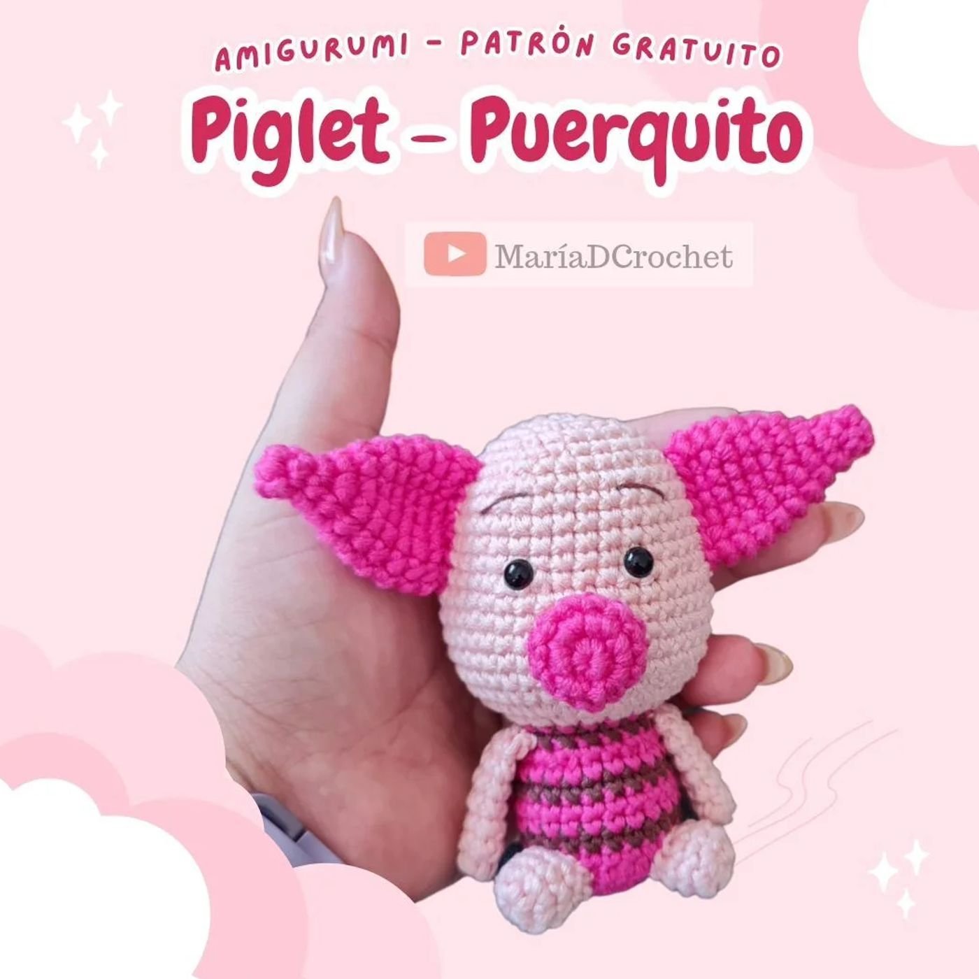 Piglet amigurumi tejido a crochet terminado, muñeco de puerquito rosa de Winnie Pooh