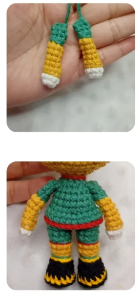 Brazos y cuerpo de amigurumi inspirados en Zayu, mascota mexicana del Mundial 2026.
