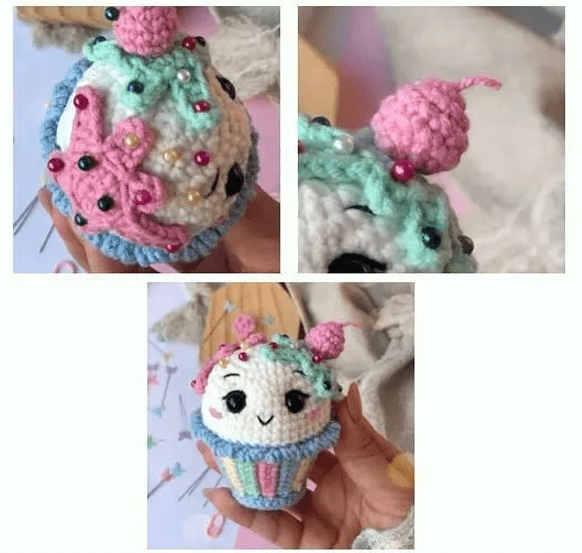 Adorable Alfiletero De Cupcake Amigurumi Tejido a Crochet Con Colores Pastel Y Cuentas Decorativas Patrón De Crochet Gratuito Disponible