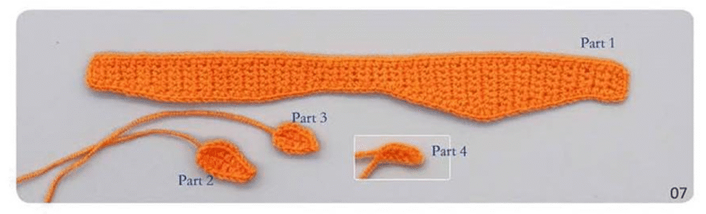 Piezas Del Patrón De Crochet Para El Amigurumi Bangboo Zenless Zone Zero Se Muestran Las Partes 1 a 4
