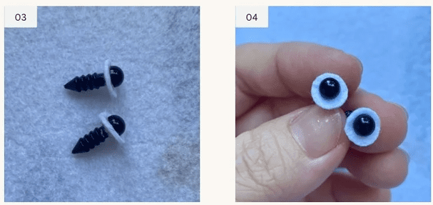 Primer Plano De Ojos De Seguridad Negros Con Arandelas De Fieltro Blanco Para Proyectos Amigurumi