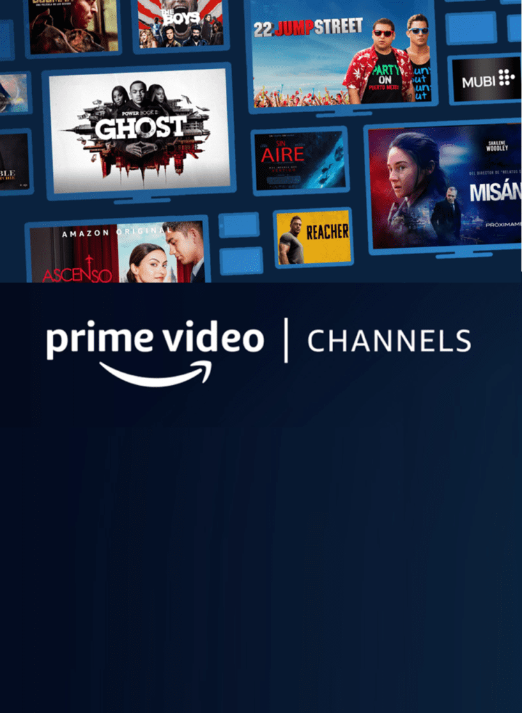 Una Imagen Promocional Para Prime Video Channels Que Presenta Una Variedad De Miniaturas De Programas De Televisión Y Películas Incluidos Títulos Como ghost 22 Jump Street ascenso Y misan El Logotipo De Prime Video Y El Texto canales Se Muestran De Manera Destacada En La Parte Inferior
