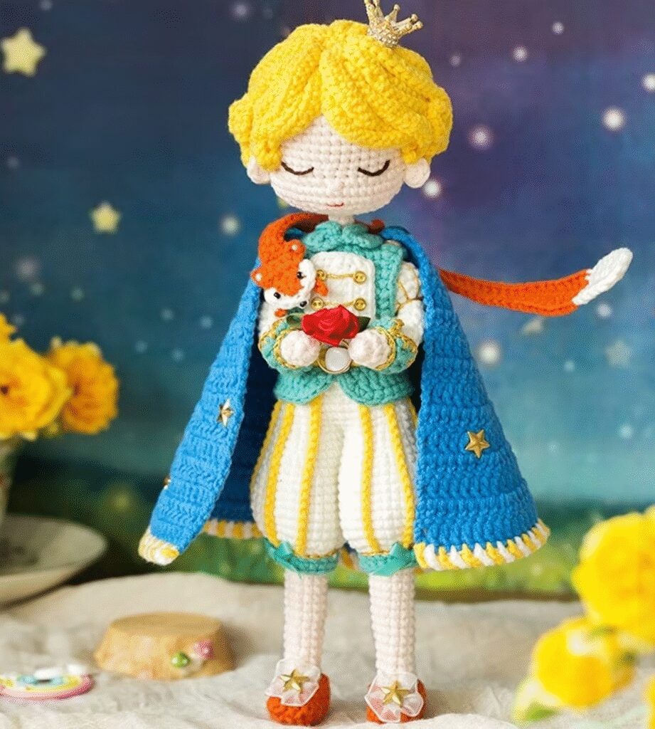 Adorable Amigurumi De Crochet Principito Con Zorro Y Rosa